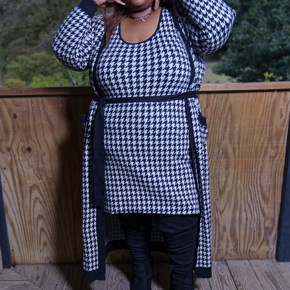 Fashion to Figure Dresses & Skirts - Houndstooth Patterned Cardigan